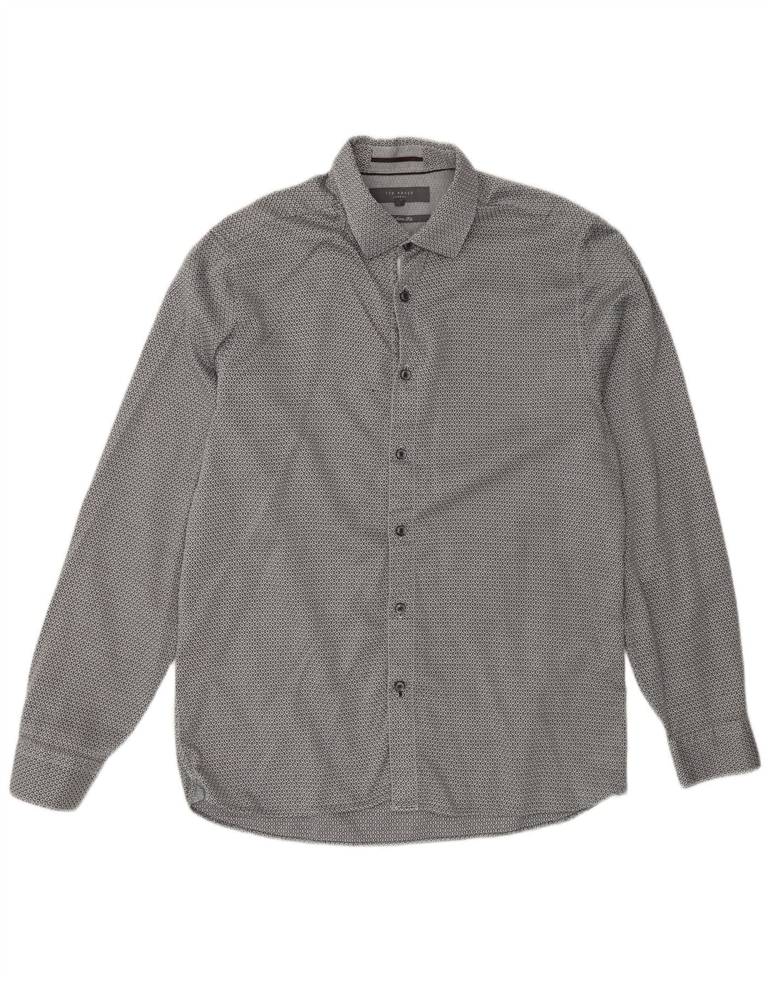Ted Baker Herre Modern Fit skjorte str. 16 Large Grå Geometrisk