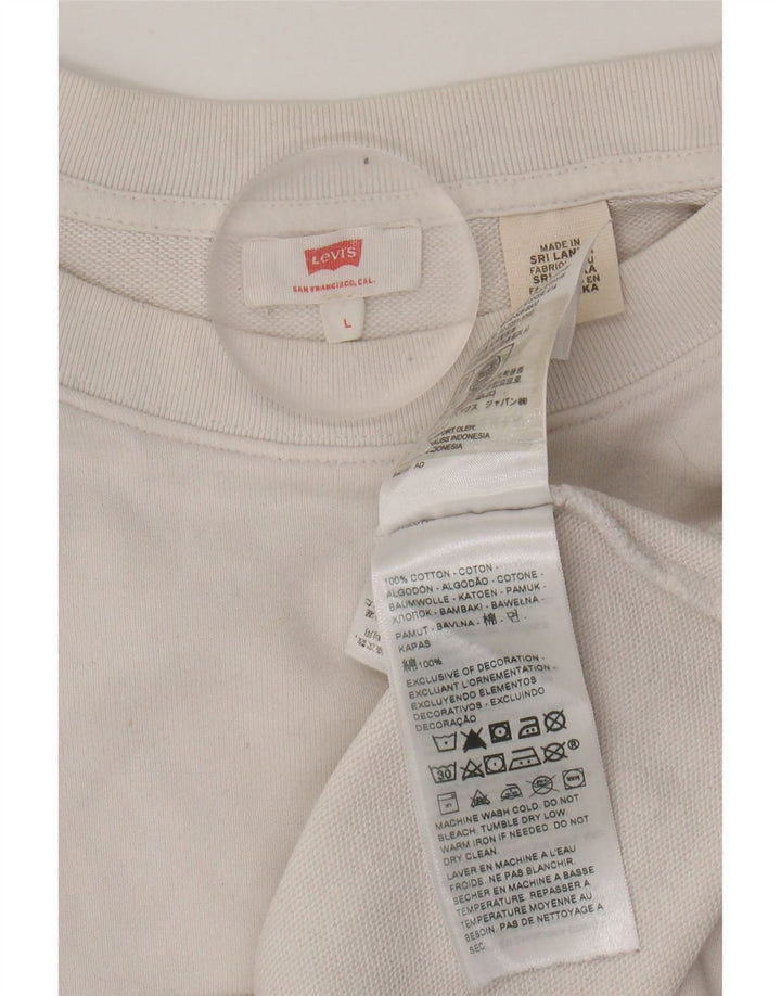 LEVI'S Womens Oversized Crop Sweatshirt Jumper UK 16 Large White Cotton Vintage Levi's and Second-Hand Levi's from Messina Hembry 