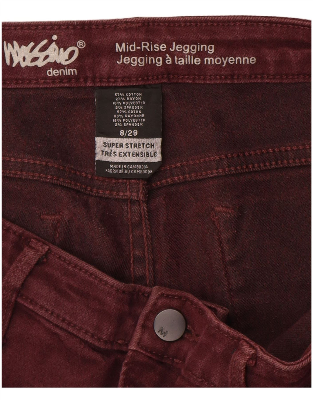 MOSSIMO Dame Mid Rise Jegging Jeans US 8 Medium W29 L28 Maroon Bomuld