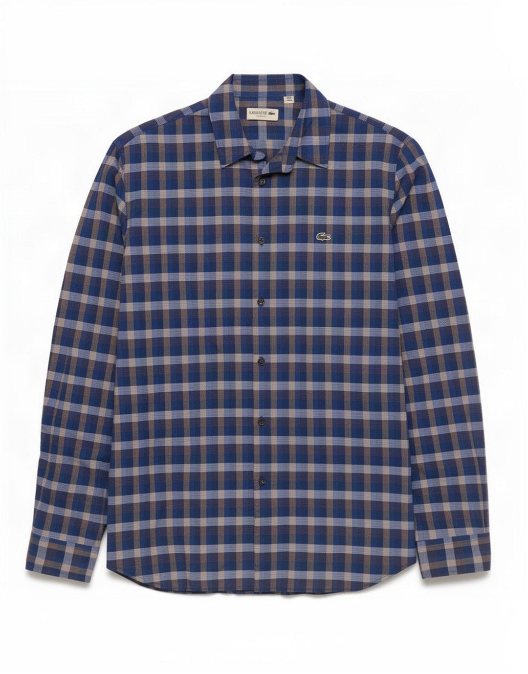 Lacoste Herre Classic Fit skjorte str. 40 Medium Blå ternet bomuld