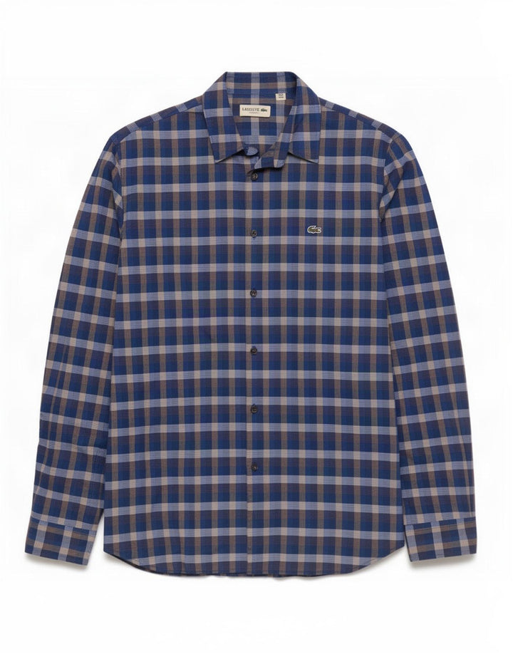 Lacoste Herre Classic Fit skjorte str. 40 Medium Blå ternet bomuld