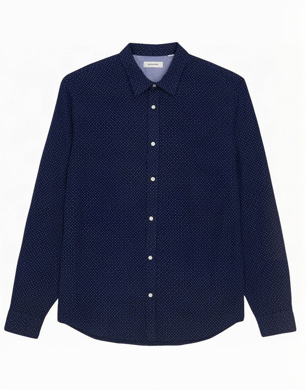Jack & Jones Mens Shirt Medium Navy Blue Spotted Cotton