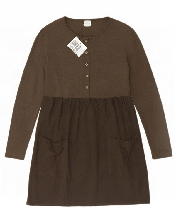 Benetton Dame Langærmet Basic Dress UK 10 Small Khaki Colourblock
