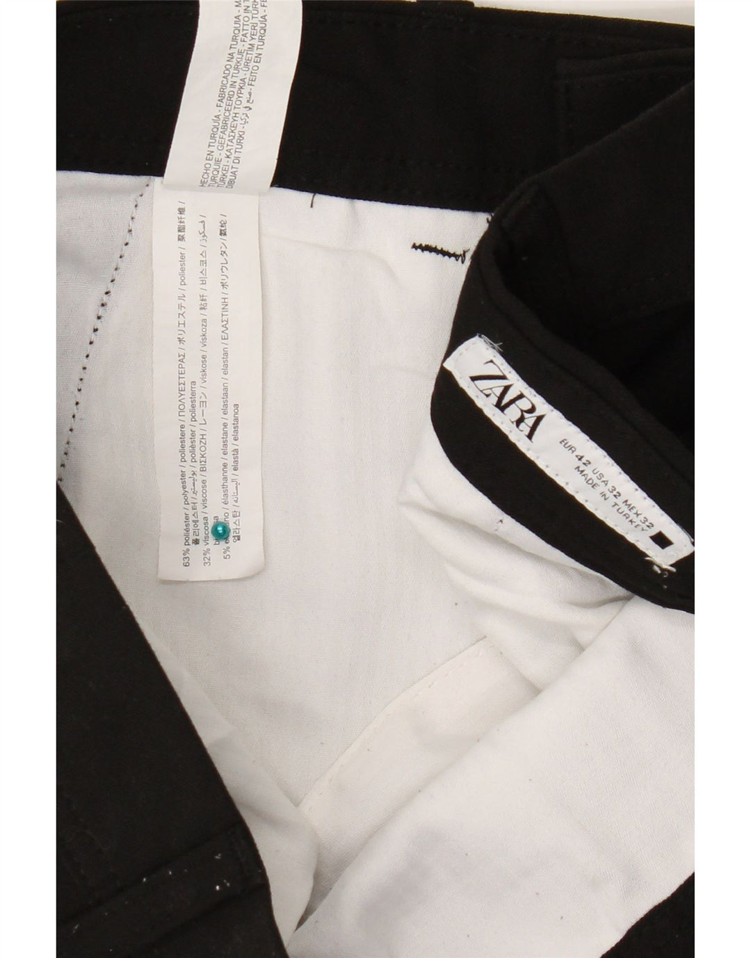 Zara Herre Slim Chino Bukser EU 42 Large W32 L28 Sort Polyester