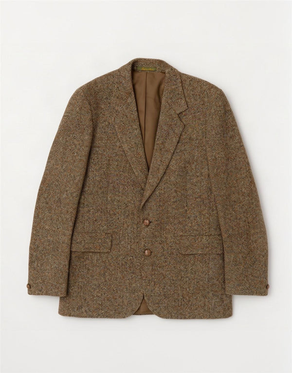 Harris Tweed Herre 2 Button Blazer Jacket UK 36 Small Khaki Wool