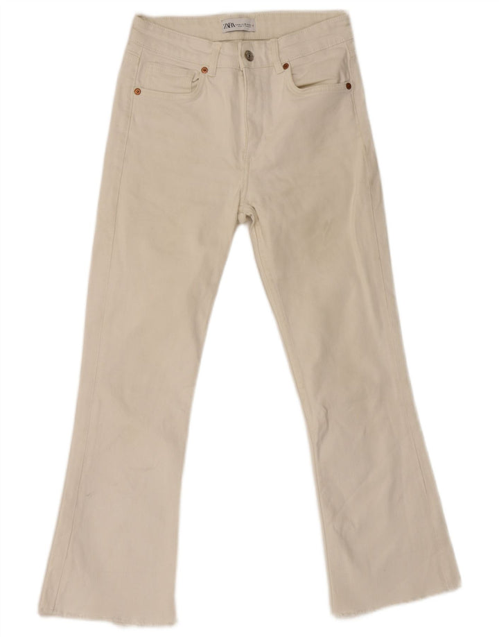 Zara Dame Flared Jeans EU 38 Small W28 L26 Hvid Bomuld