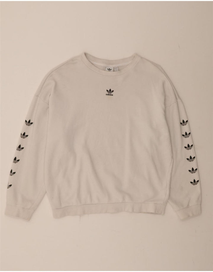 ADIDAS Womens Oversized Graphic Sweatshirt Jumper UK 16 Large White Cotton Vintage Adidas and Second-Hand Adidas from Messina Hembry 