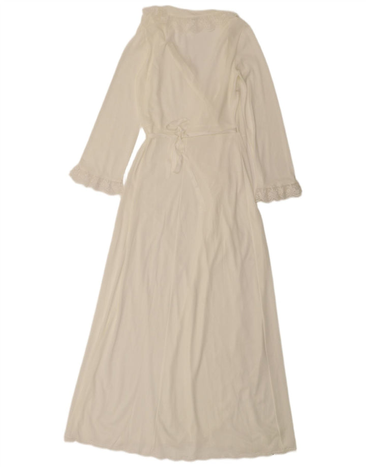 Vintage Dame Langærmet Robe Maxi Kjole UK 10 Small White