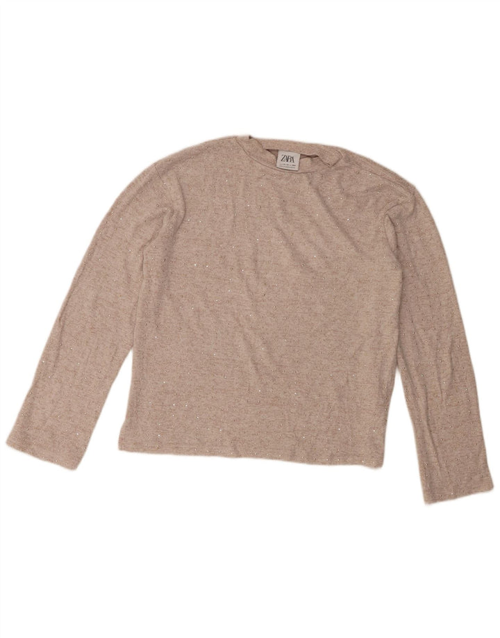 Zara Girl Top Langærmet 13-14 År Beige Polyester
