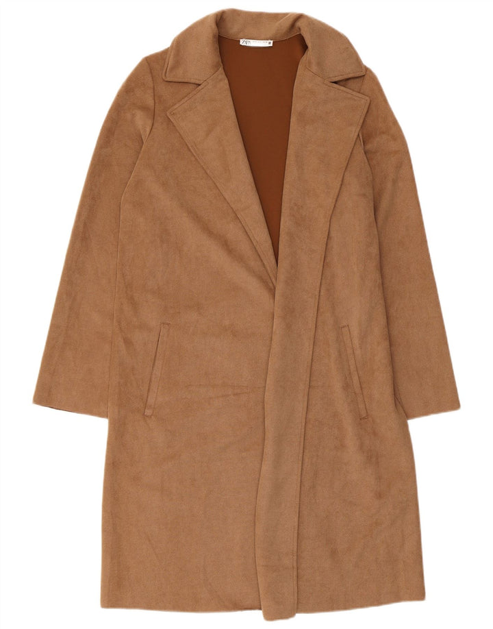 Zara Dame Overfrakke UK 10 Lille brun polyester