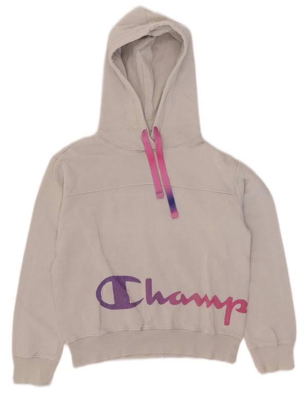 Champion Dame Grafisk Oversized Hoodie Jumper UK 6 XS Hvid Bomuld