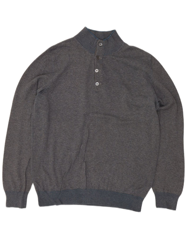 Massimo Dutti Herre Button Neck Jumper Sweater Stor Grå Bomuld