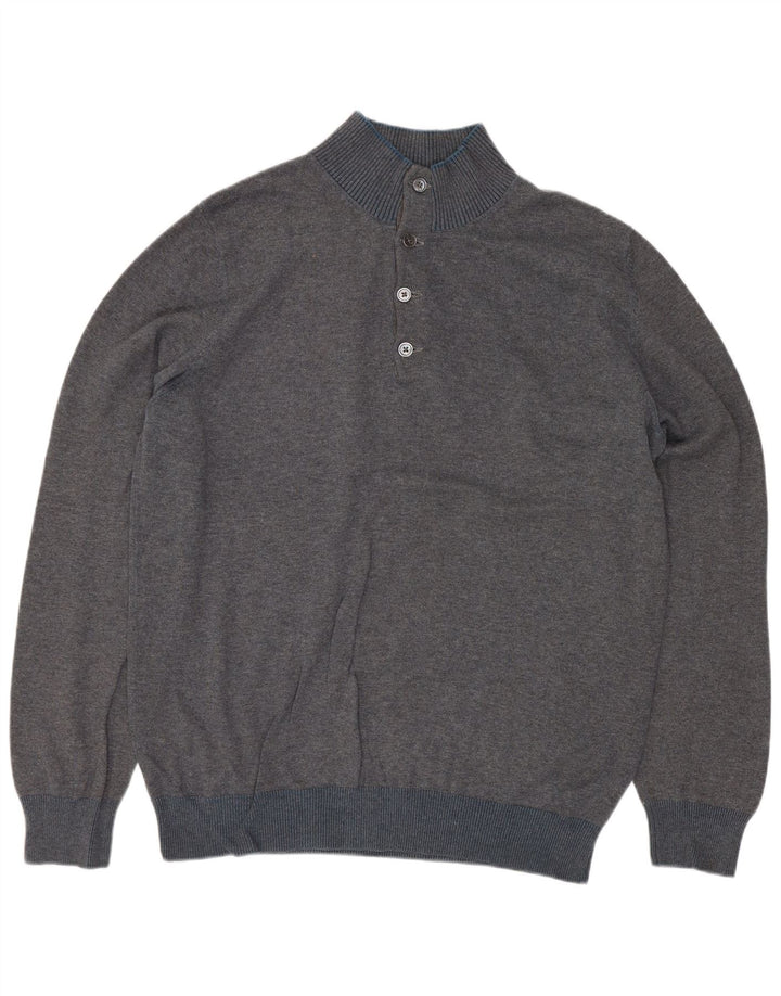 Massimo Dutti Herre Button Neck Jumper Sweater Stor Grå Bomuld