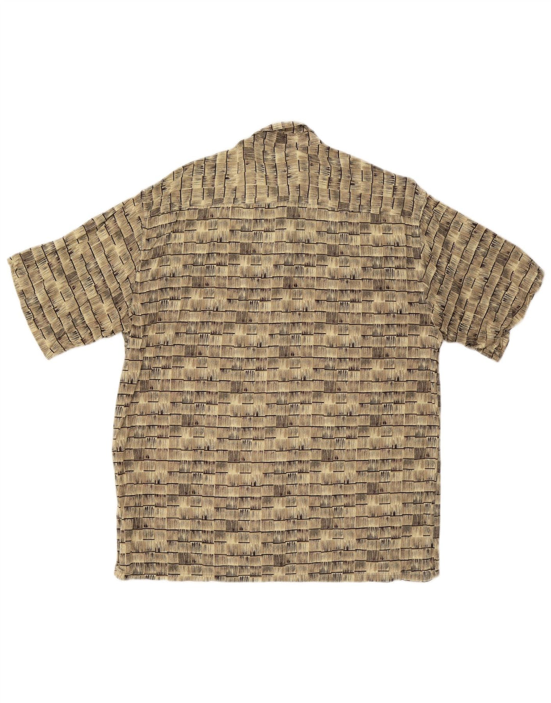 Vintage Kortærmet Herreskjorte Stor Beige Stribet Rayon