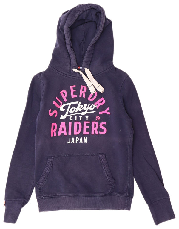 SUPERDRY Grafisk hættetrøje til kvinder UK 10 Lille marineblå bomuld