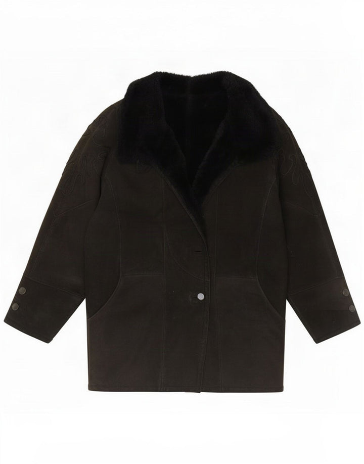 Vintage Dame Shearling Jacket UK 18 XL Sort