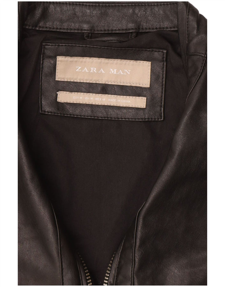 Zara Herre Læderjakke UK 38 Medium Sort