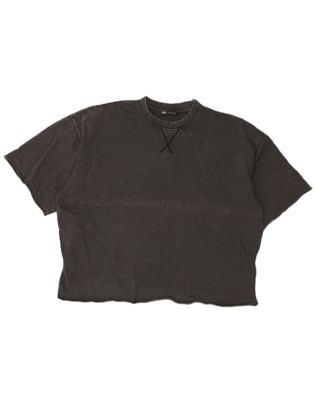 Zara Dame Oversized T-Shirt Top UK 10 Lille Grå Bomuld