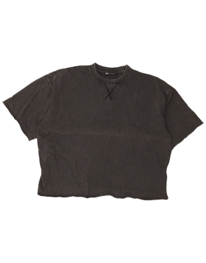 Zara Dame Oversized T-Shirt Top UK 10 Lille Grå Bomuld