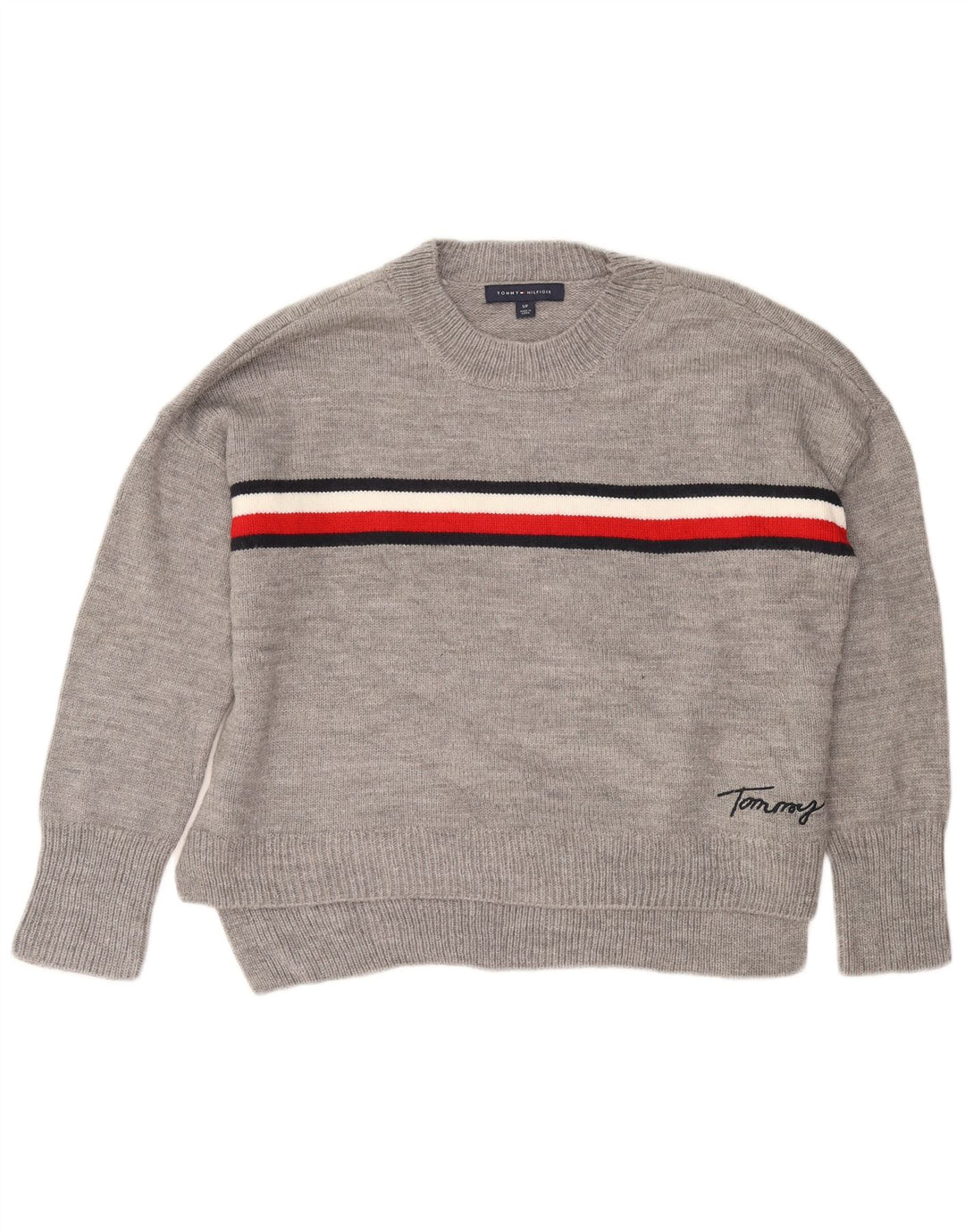 TOMMY HILFIGER Dame sweater med rund hals i overstørrelse UK 10 lille grå