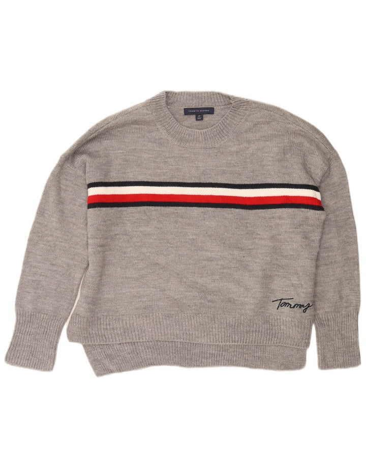 TOMMY HILFIGER Dame sweater med rund hals i overstørrelse UK 10 lille grå