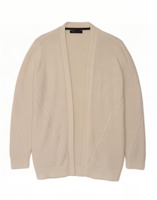 Marks & Spencer Womens Open Cardigan Sweater UK 16 Large White Bomuld