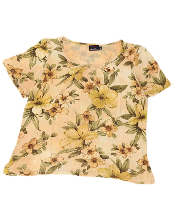Conte of Florence Grafisk T-shirt top til kvinder UK 16 Large Beige Floral