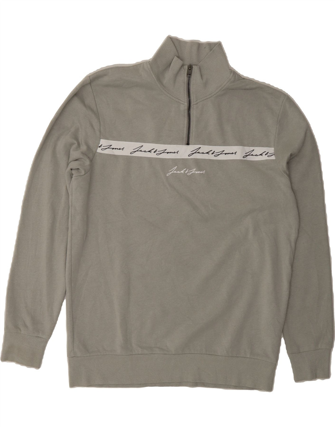 JACK & JONES Mens Graphic Zip Neck Sweatshirt Jumper XL Grey Cotton Vintage Jack & Jones and Second-Hand Jack & Jones from Messina Hembry 