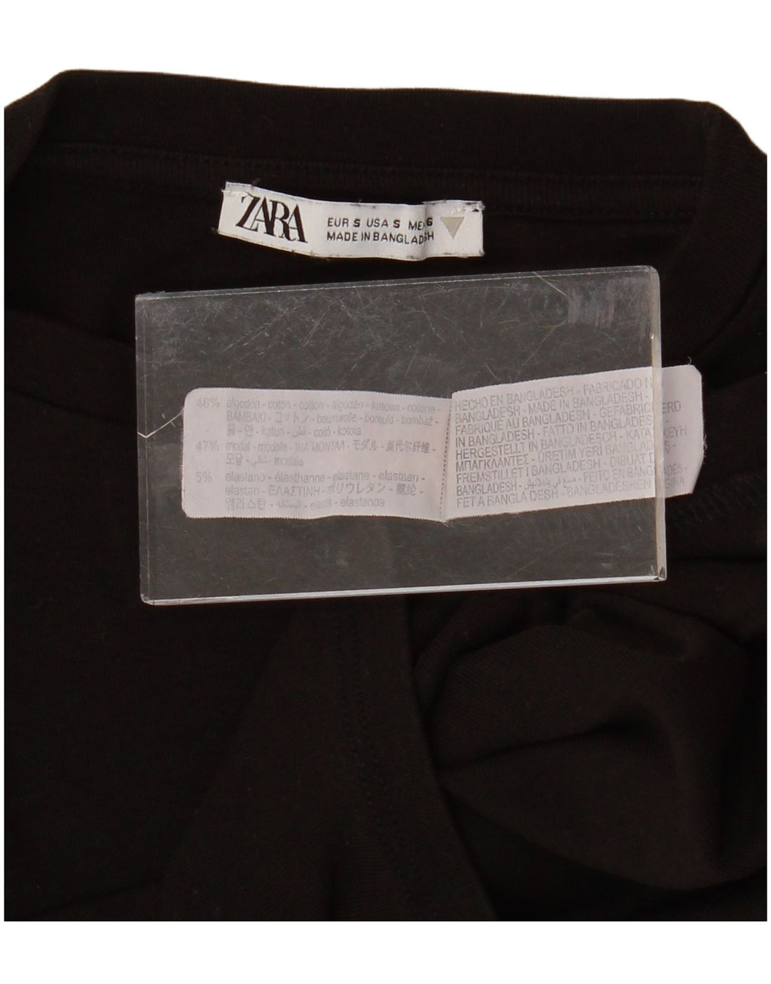 ZARA Womens Crop Top Long Sleeve UK 8 Small Black Cotton