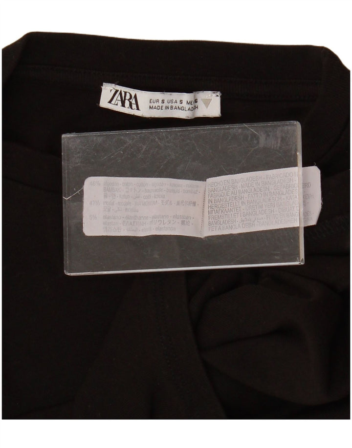 ZARA Womens Crop Top Long Sleeve UK 8 Small Black Cotton