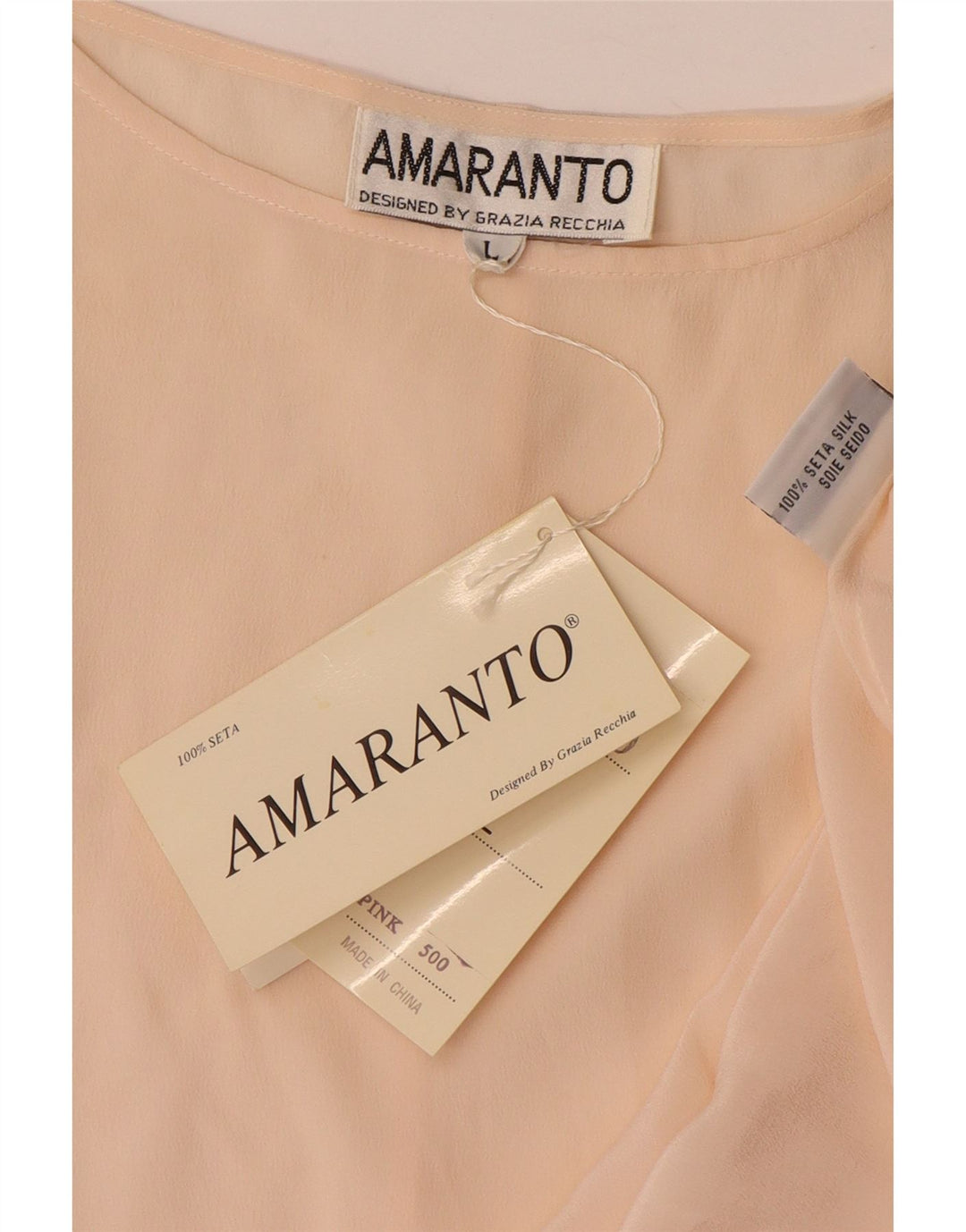 Amaranto Dame Oversized Bluse Top UK 16 Large Beige Silk