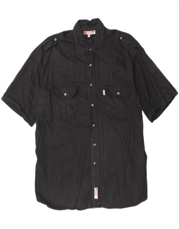 AMERICANINO Mens Short Sleeve Shirt Large Black Vintage Americanino and Second-Hand Americanino from Messina Hembry 