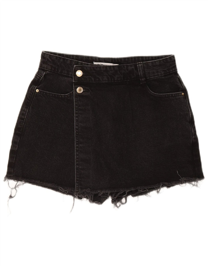 ZARA Womens Denim Shorts Small W26 Black Cotton