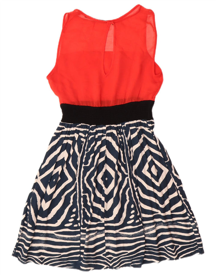 Zara Womens Basic Ærmeløs A-Line Kjole UK 12 Medium Rød Geometrisk Moderne