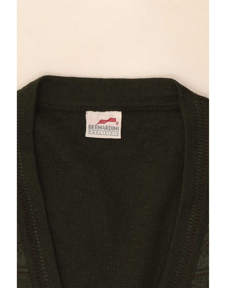 Bernardini Herre ærmeløs cardigan sweater Stor Khaki Geometrisk Uld