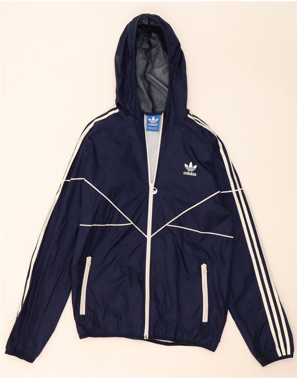 Adidas Regnjakke med hætte til mænd UK 38 Medium Navy Blue Polyester