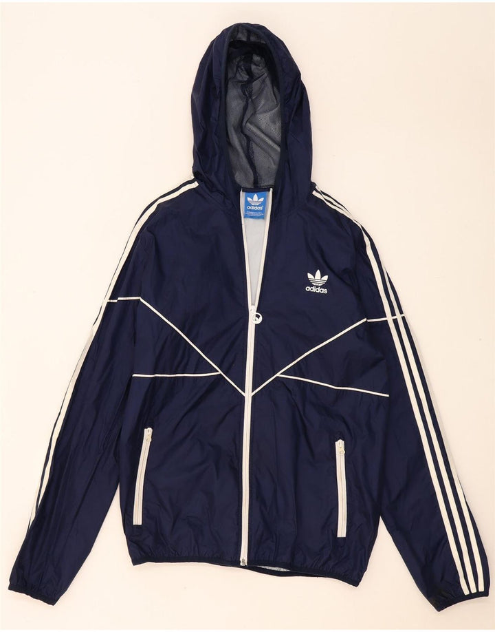Adidas Regnjakke med hætte til mænd UK 38 Medium Navy Blue Polyester
