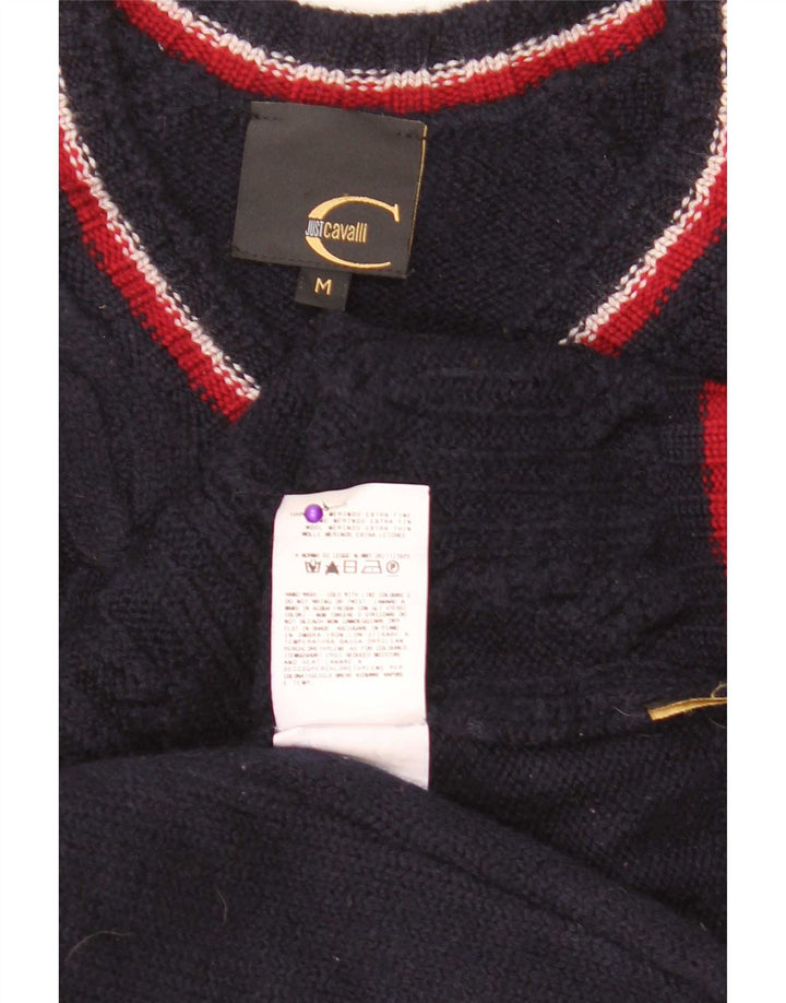 Just Cavalli Dame V-hals sweater UK 14 Medium Navy Blue