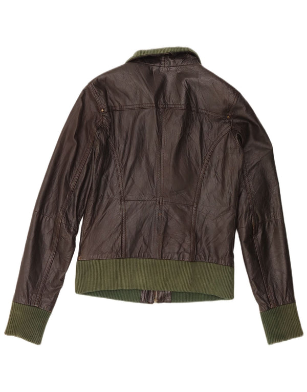 Bershka Womens Bomber Læderjakke UK 12 Medium Brown Læder