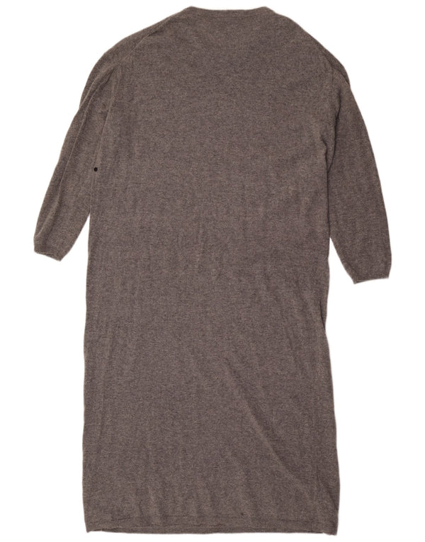 Zara Dame Maxi Langærmet Jumper Kjole UK 14 Medium Grey Uld