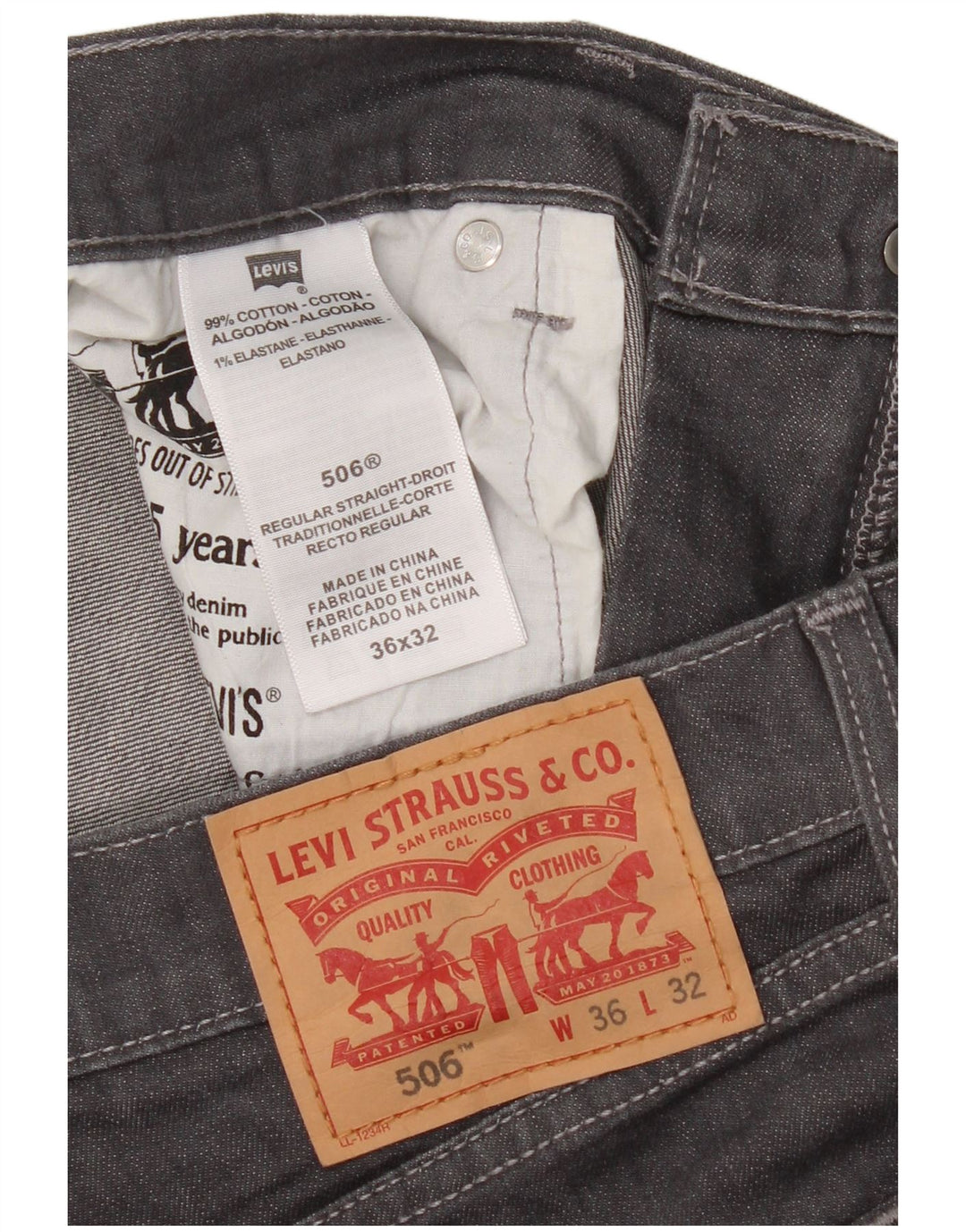 Levi's Herre 506 Straight Jeans W36 L32 Grå Bomuld