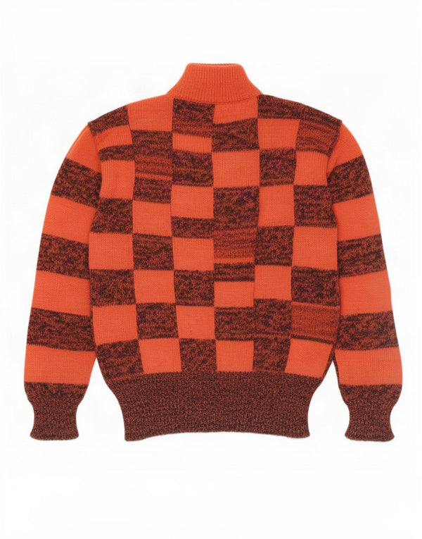 Vintage Dame Turtle Neck Jumper Sweater UK 16 Large Orange Check