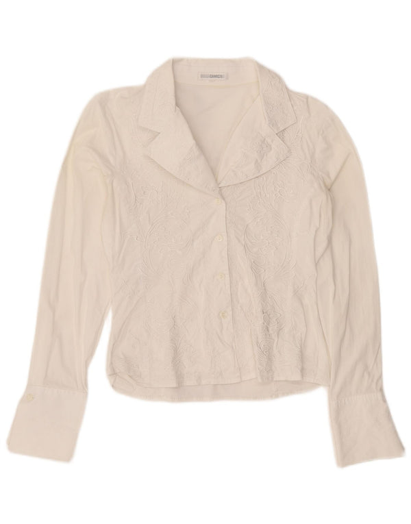 Naracamicee Womens Crop Shirt Bluse UK 12 Medium White Floral Cotton