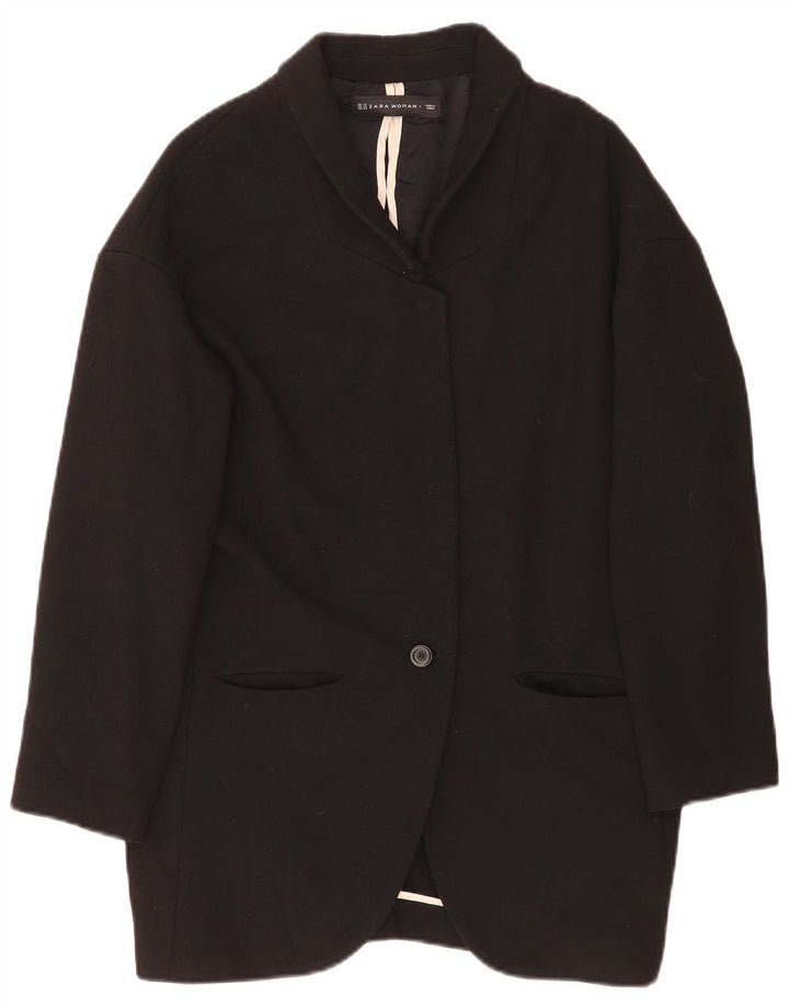 Zara Dame 1 Knap Oversized Blazer Jacket UK 6 XS Sort Polyester