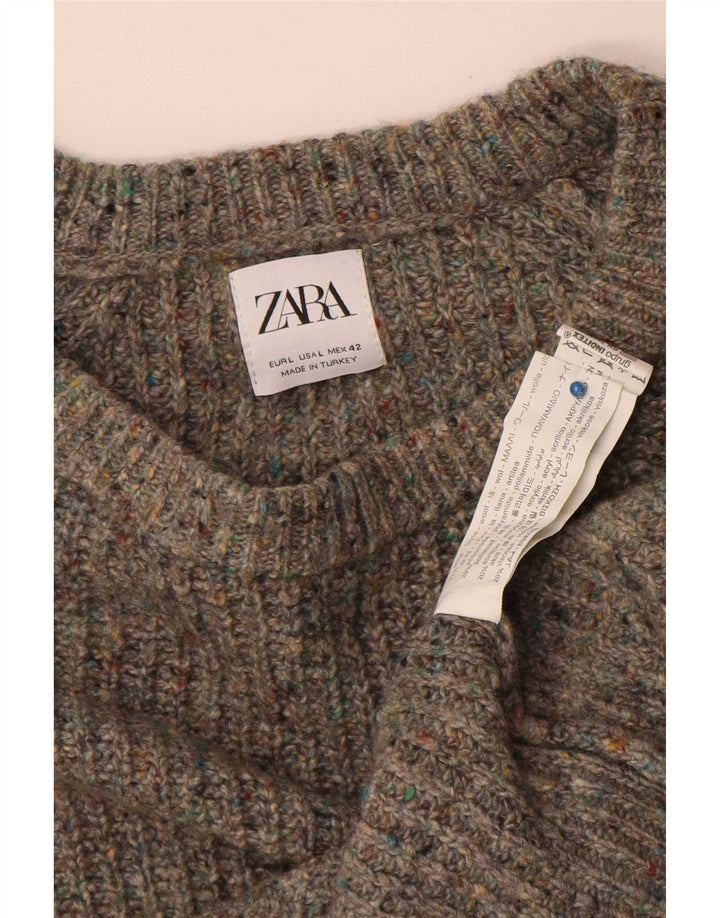 Zara Herre trøjetrøje med rund hals, stor grå flækket uld