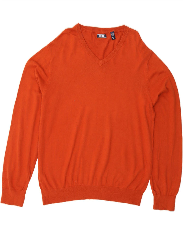 IZOD Mens V-Neck Jumper Sweater XL Orange Cotton Vintage Izod and Second-Hand Izod from Messina Hembry 