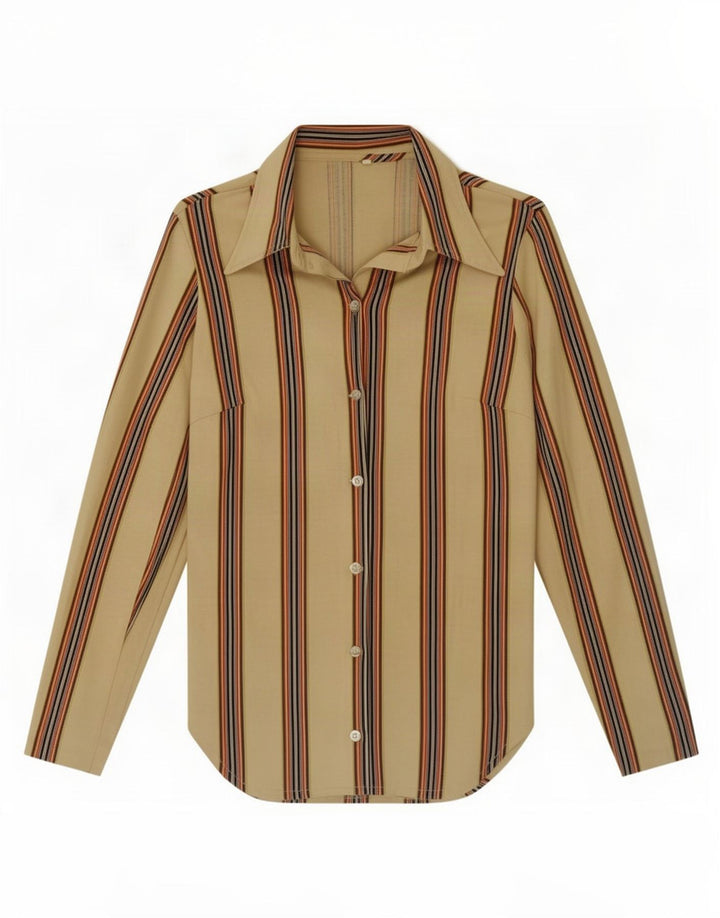 Vintage dameskjorte IT 44 Medium beige stribet bomuld