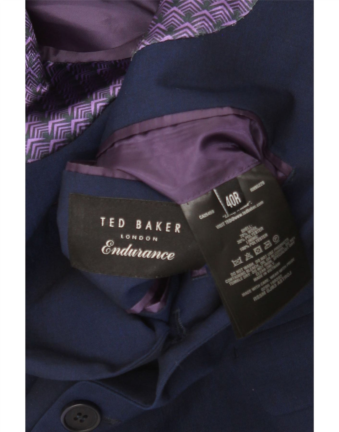 Ted Baker Herre 2-knaps blazerjakke UK 40 Stor marineblå uld
