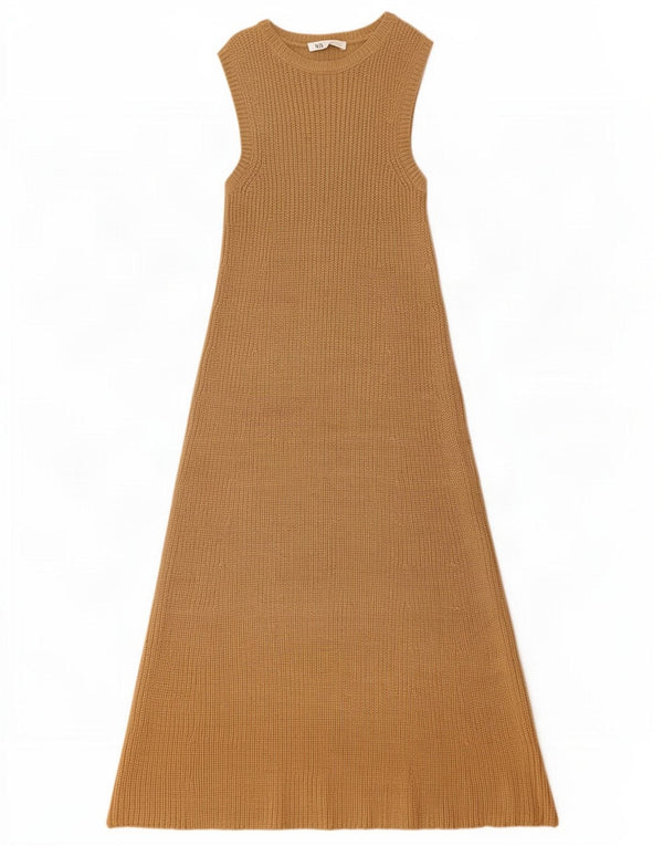 Zara Dame ærmeløs Maxi Jumper Kjole UK 14 Stor Beige Akryl