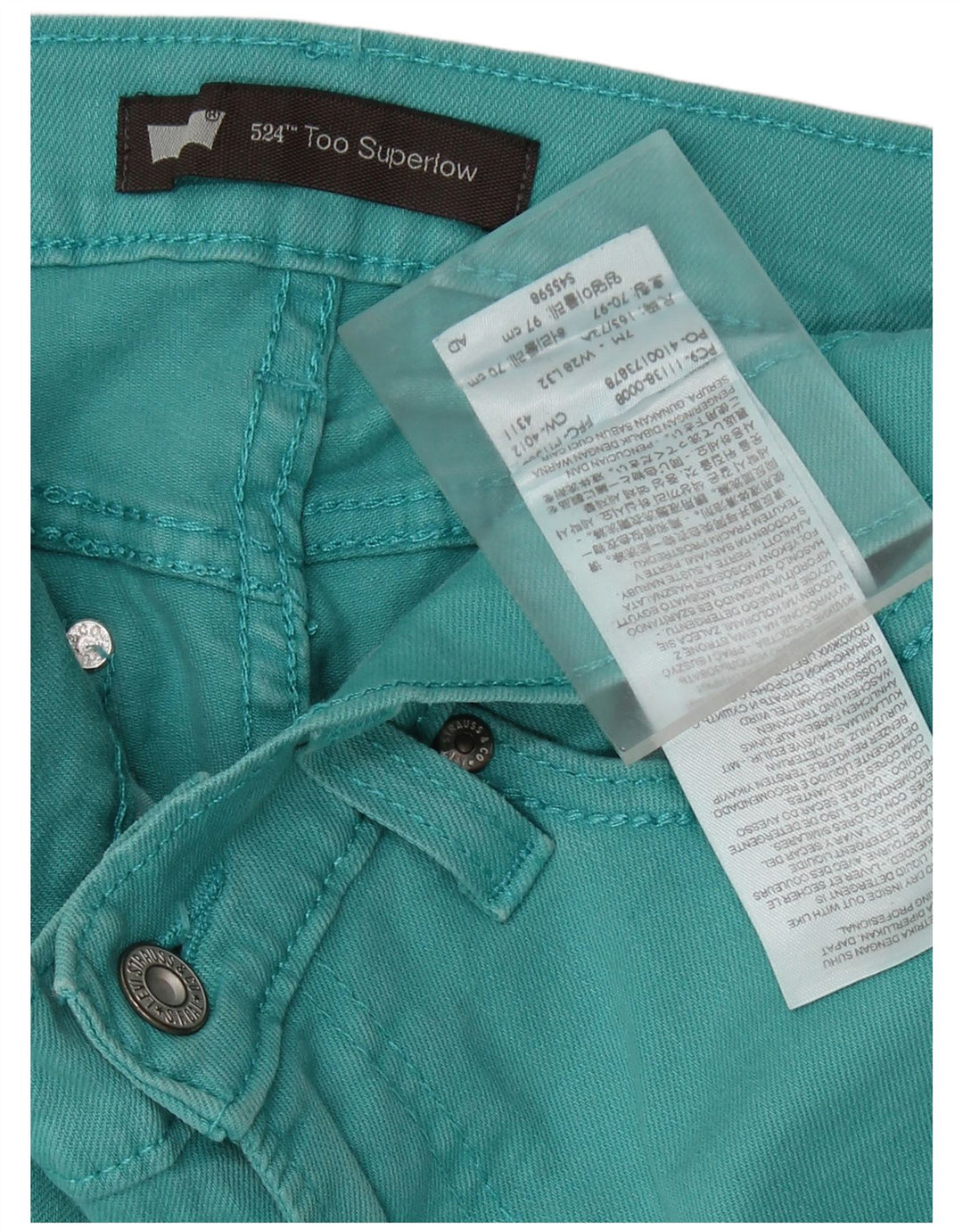 LEVI'S Womens 524 Distressed Super Low Skinny Jeans W28 L32 Grøn bomuld